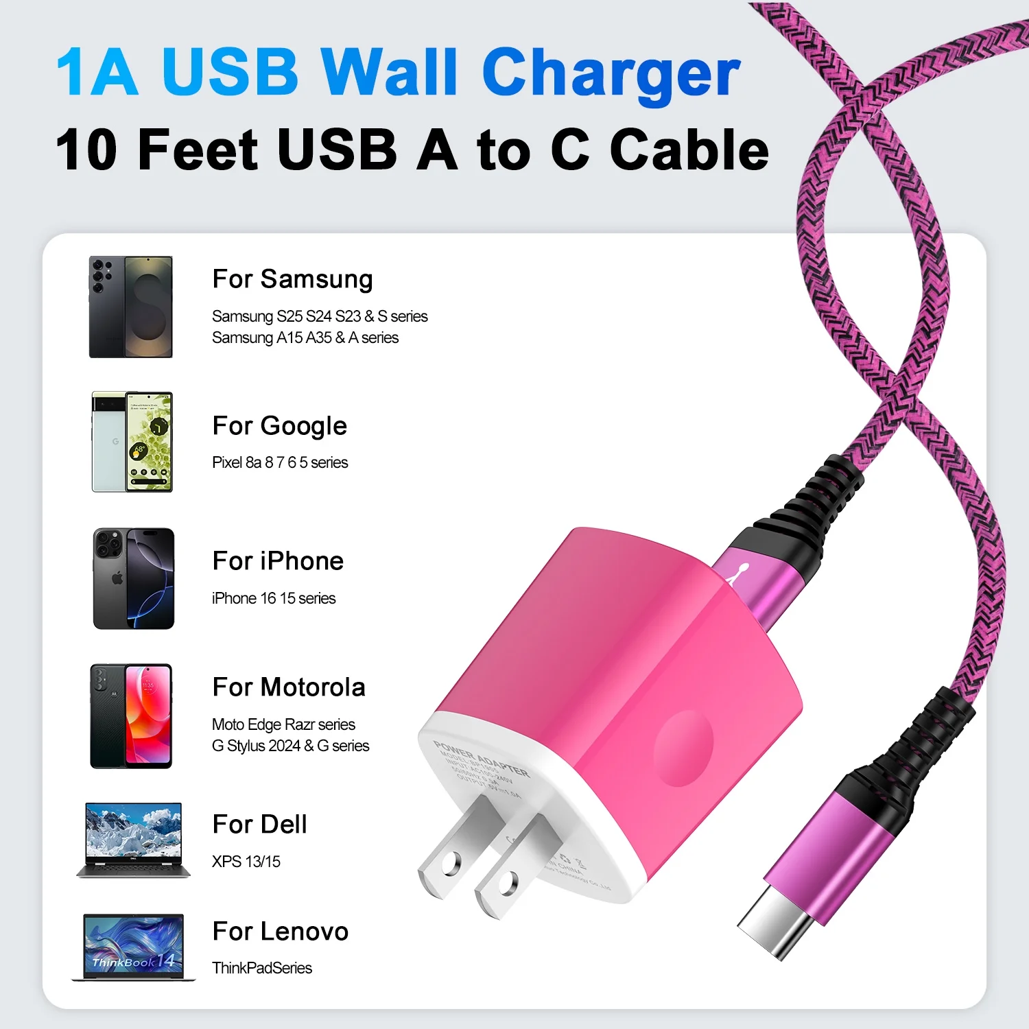 Cargador Tipo C Cable de Carga Rápida de 10 Pies R