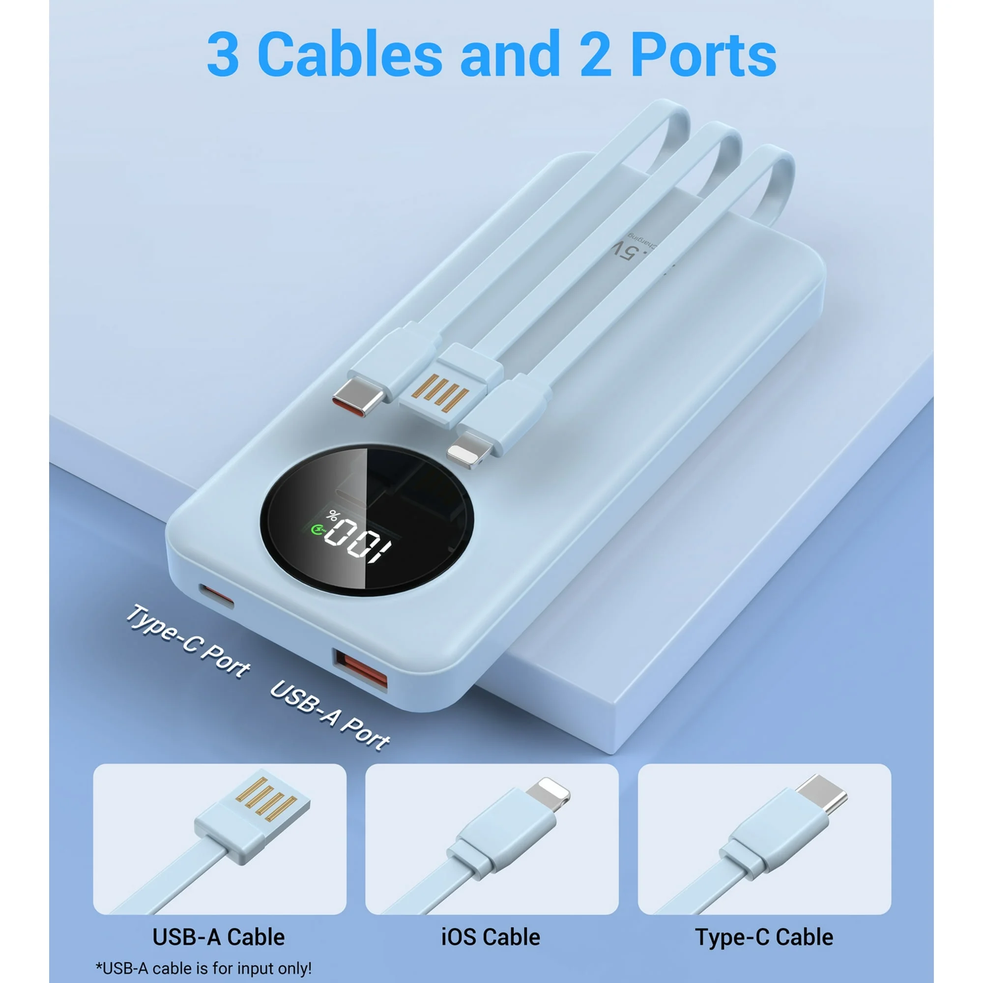 Banco de Energía de 10000mAh 22.5W Carga Rápida Cargador Portátil con Cables,