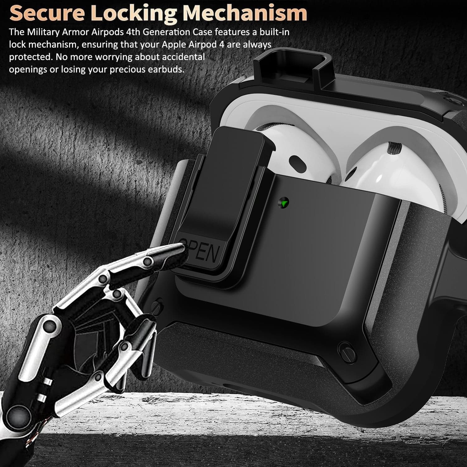 OTOPO para Airpods 4 Funda con Clip de Bloqueo, Funda Resistente para Apple Airpods 4ta Generación